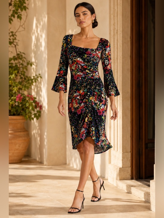 Etro Dresses & Skirts - Etro Black Multicolor Floral Ruched Asymmetric Midi Dress 🖤 size 8